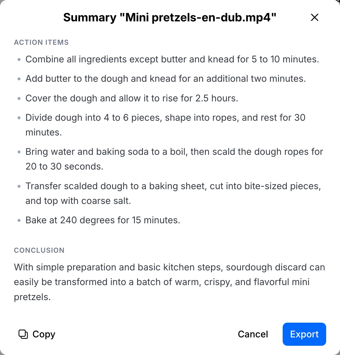 Action items and conclusion at the end of the AI summary