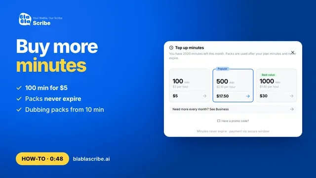 How to buy more transcription or dubbing minutes