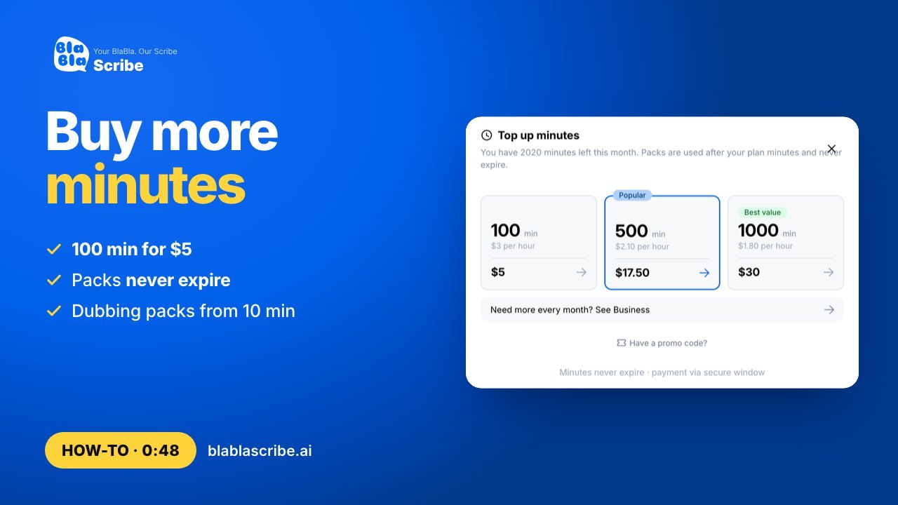How to buy more transcription or dubbing minutes