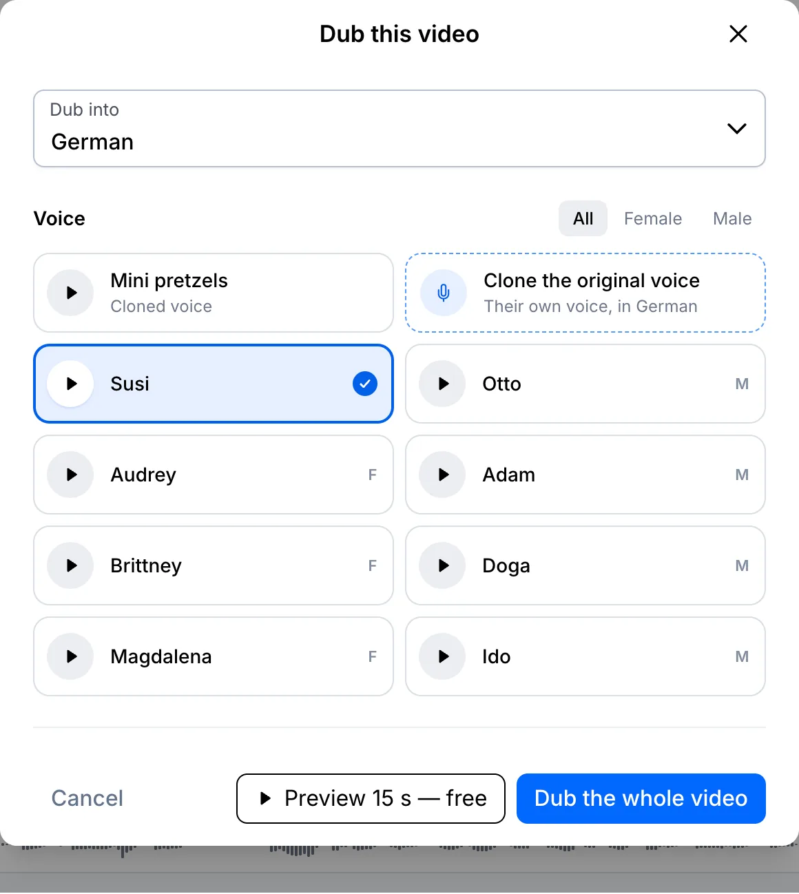 Dub window with the Clone the original voice option
